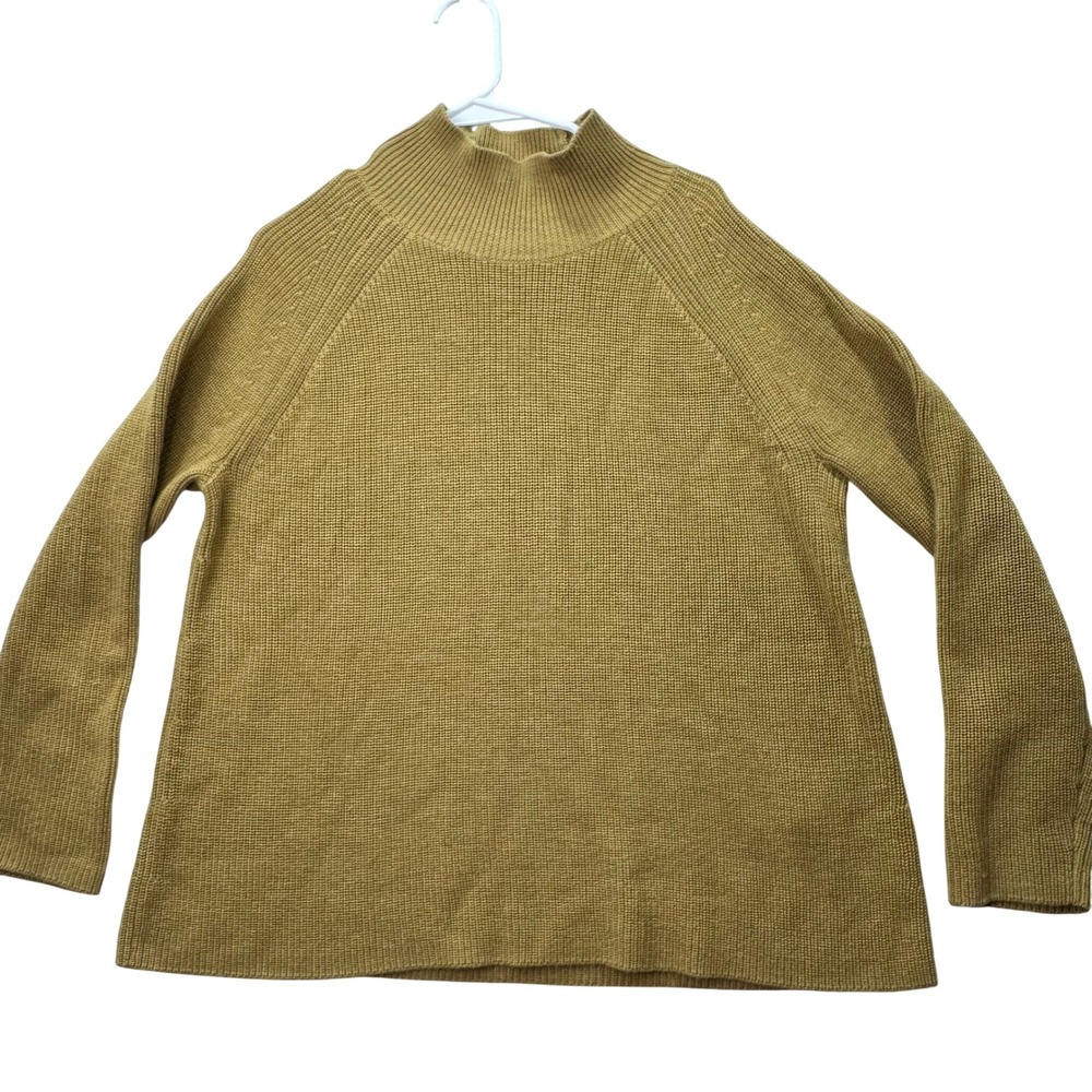 Eileen Fisher Sweater Womens Medium Mustard Yellow Merino Wool Mock Neck Raglan